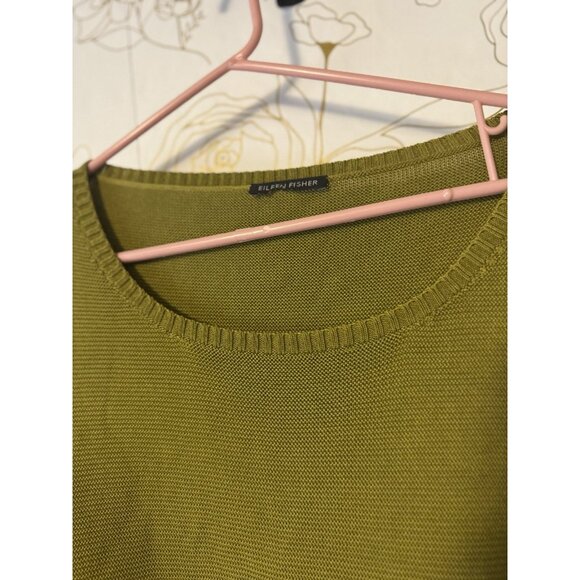 Eileen Fisher Sweater Size Medium Olive Green Knit 3/4 Sleeve Scoop Neck 56 - Picture 3 of 5